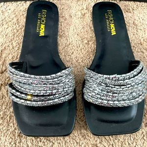 Womens black and silver slides size 8